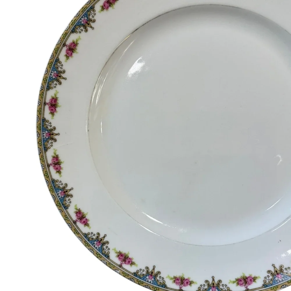 Lanternier Limoges France Floral Dinner Plate Gold Rim‎ Pink Roses